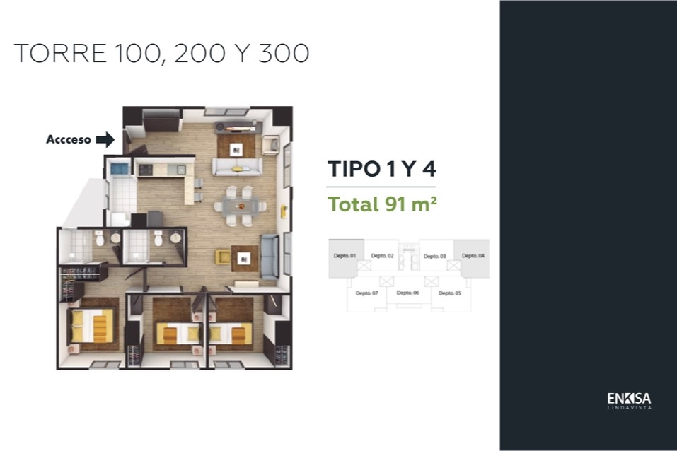 Tipos de apartamentos en la torre 100