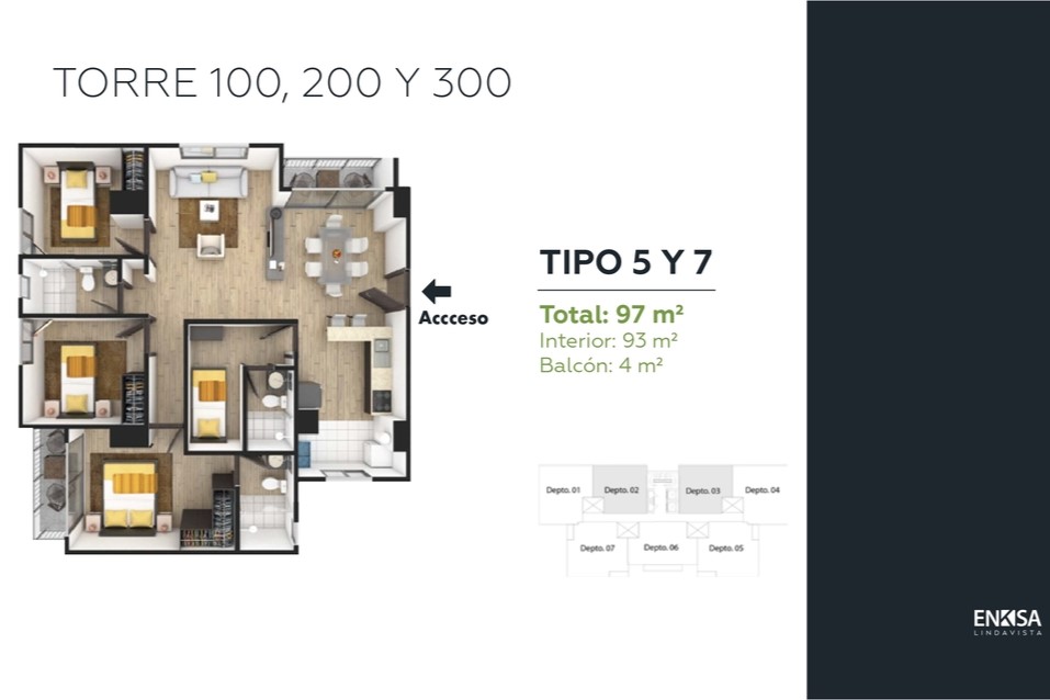 Tipos de apartamentos en la torre 100
