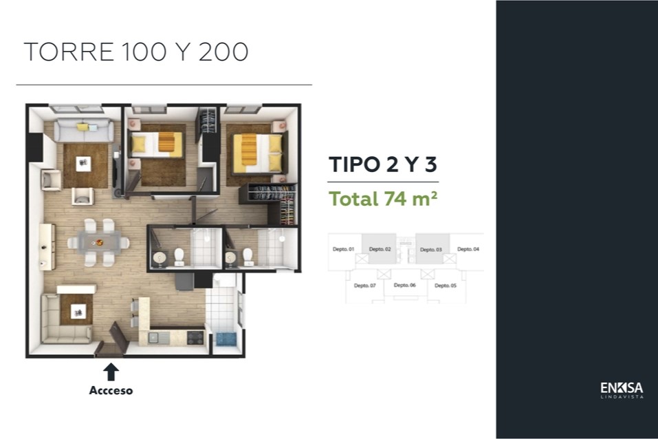 Tipos de apartamentos en la torre 100