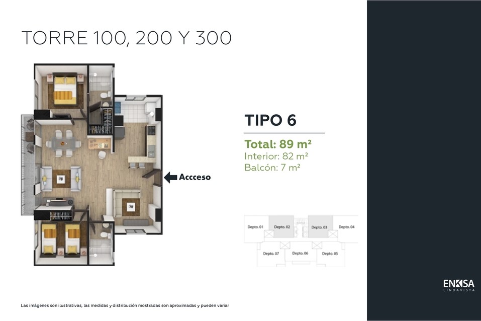 Tipos de apartamentos en la torre 100