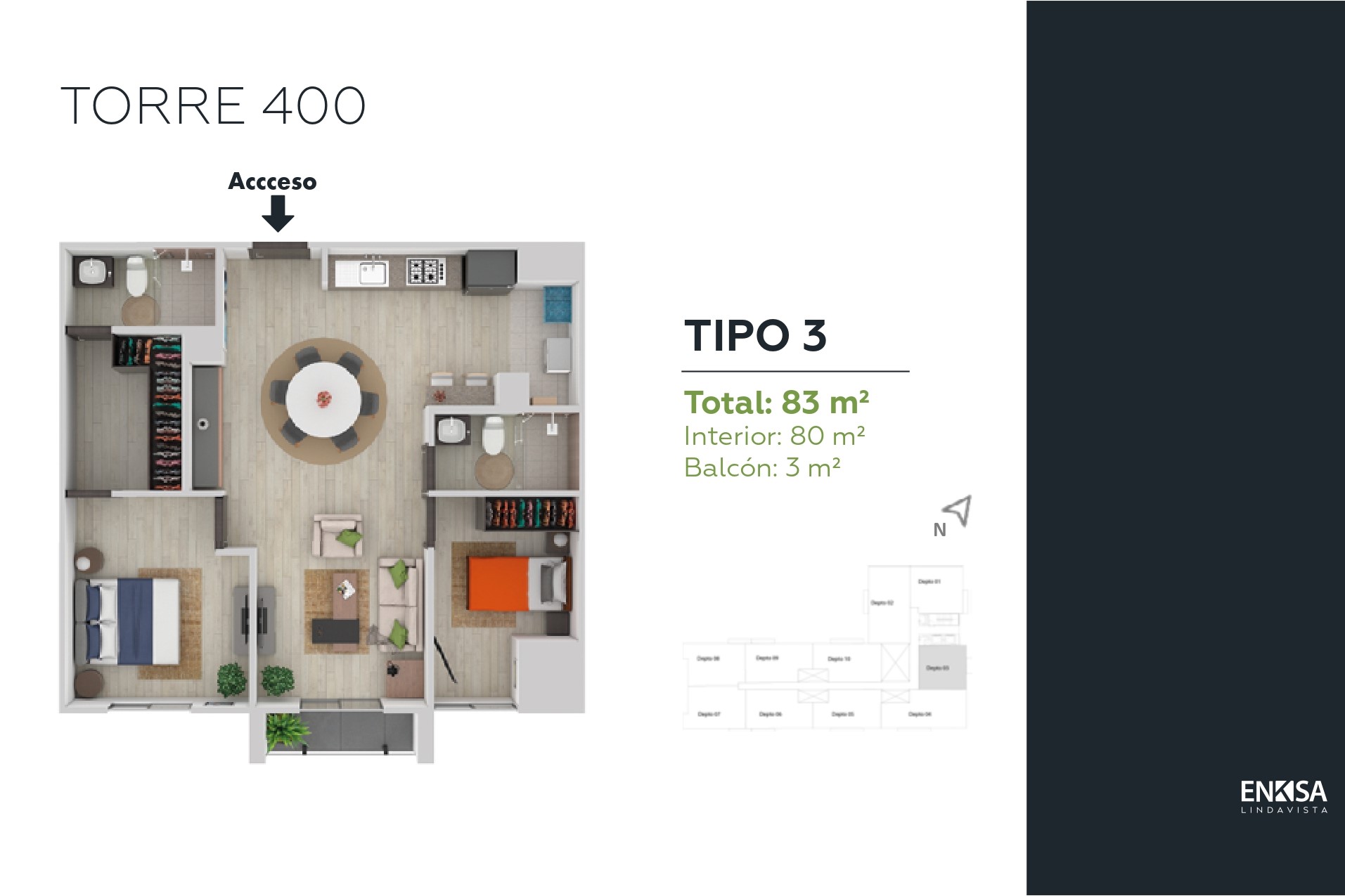 Tipos de apartamentos en la torre 400