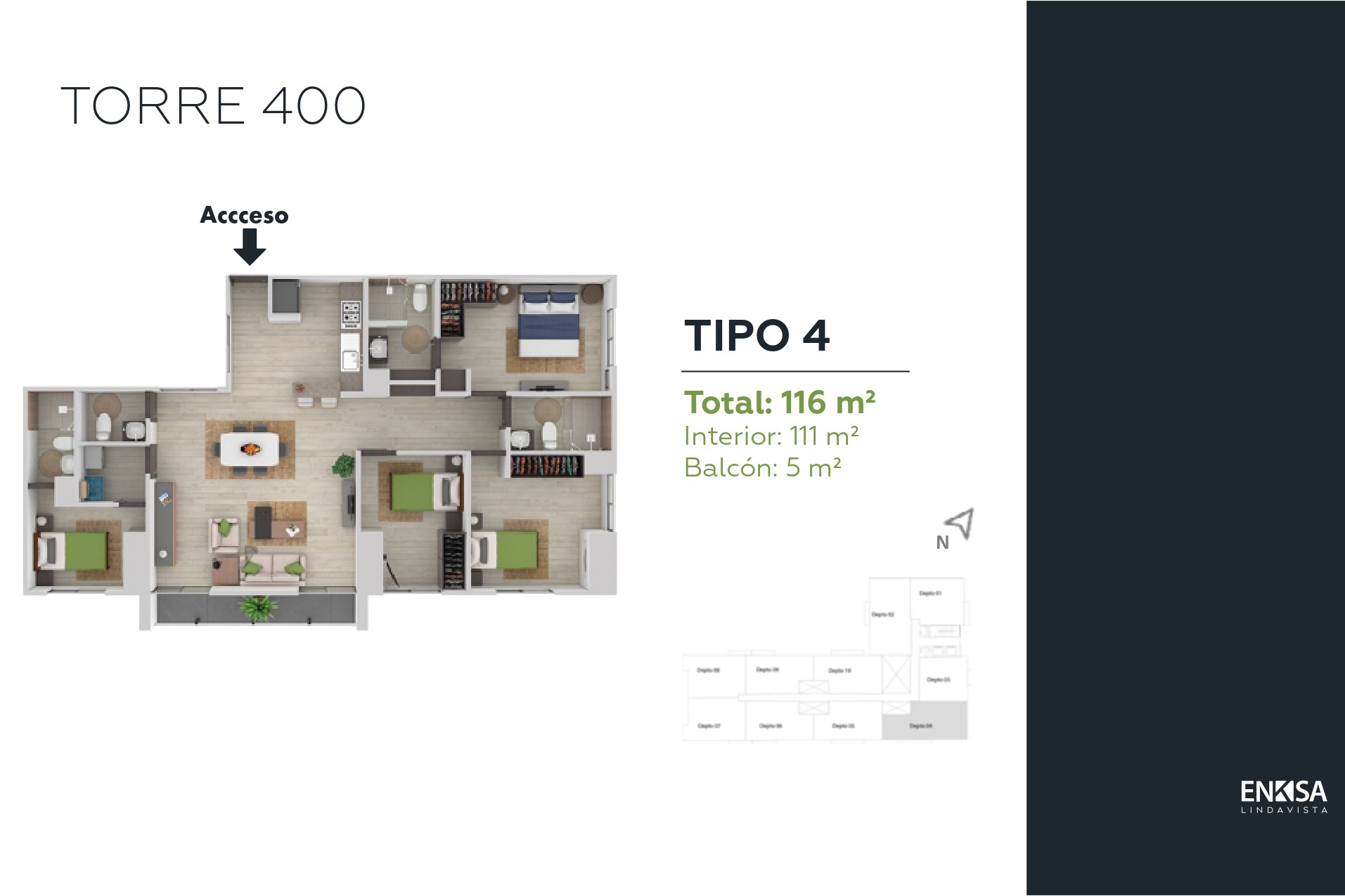 Tipos de apartamentos en la torre 400