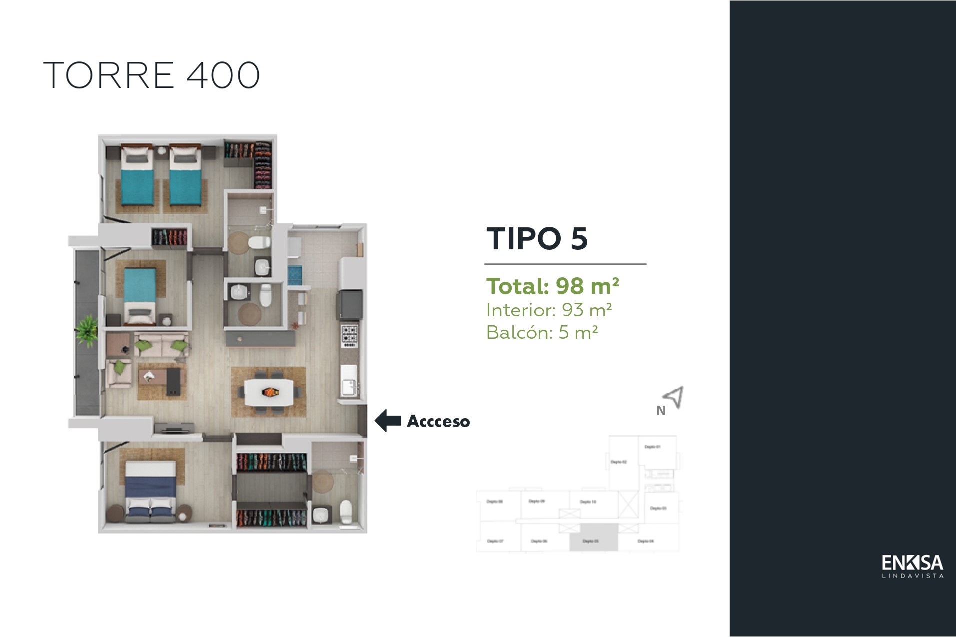 Tipos de apartamentos en la torre 400