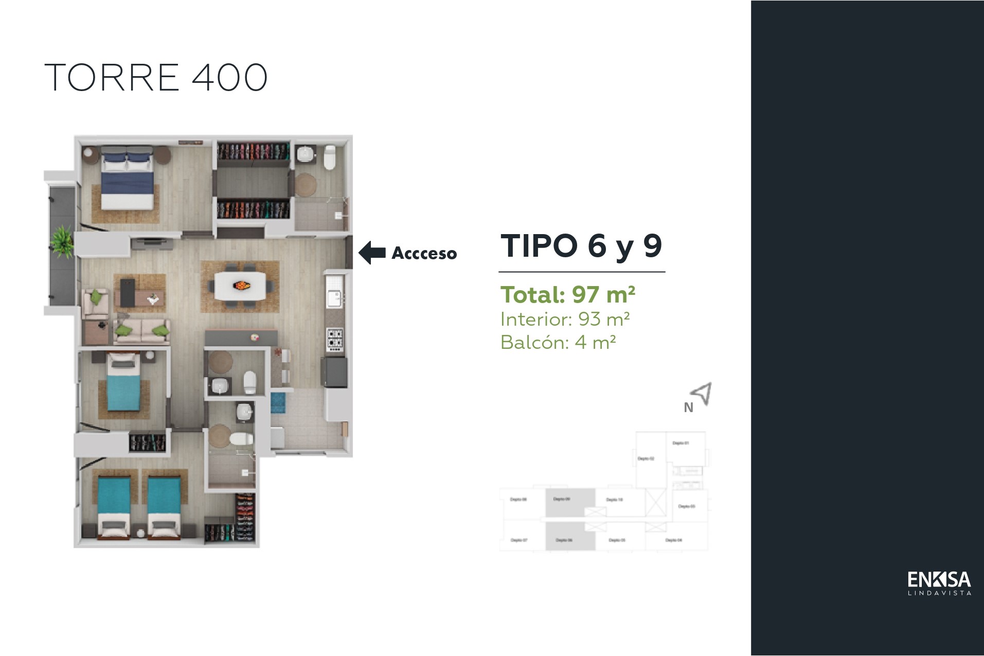 Tipos de apartamentos en la torre 400