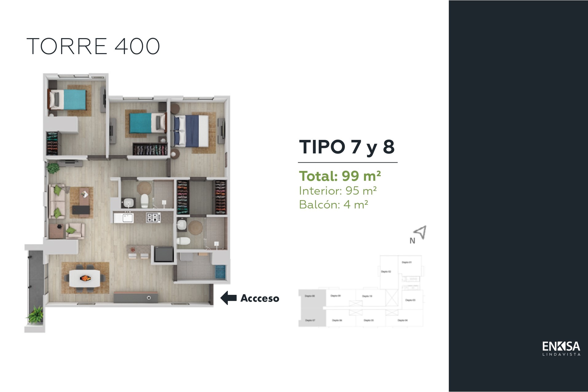 Tipos de apartamentos en la torre 400