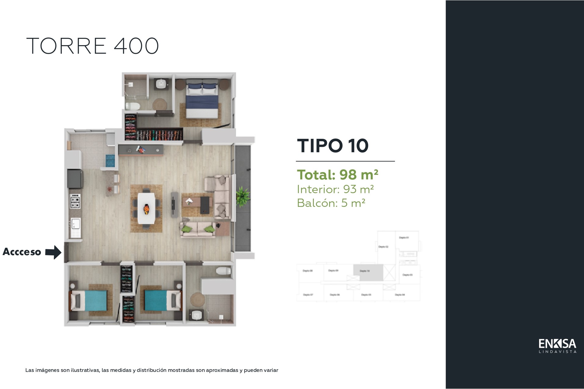 Tipos de apartamentos en la torre 400