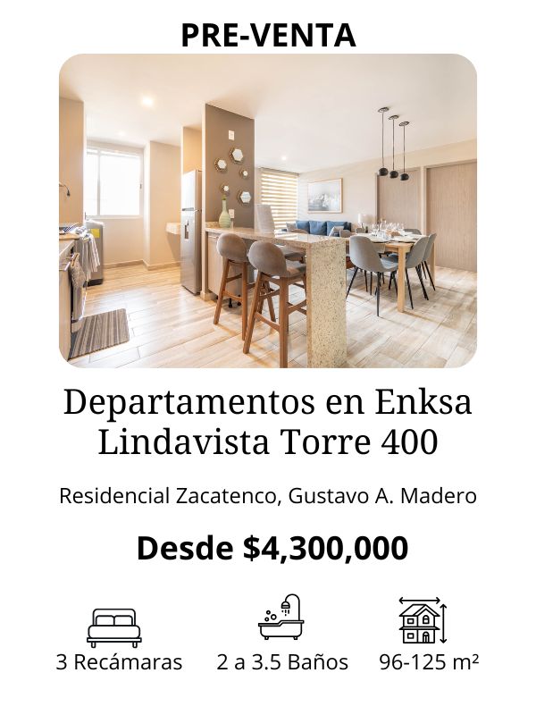 Preventa departamentos en Enksa Lindavista Torre 400