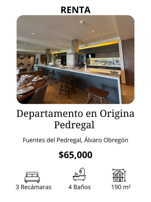 Departamento en renta en Origina Pedregal